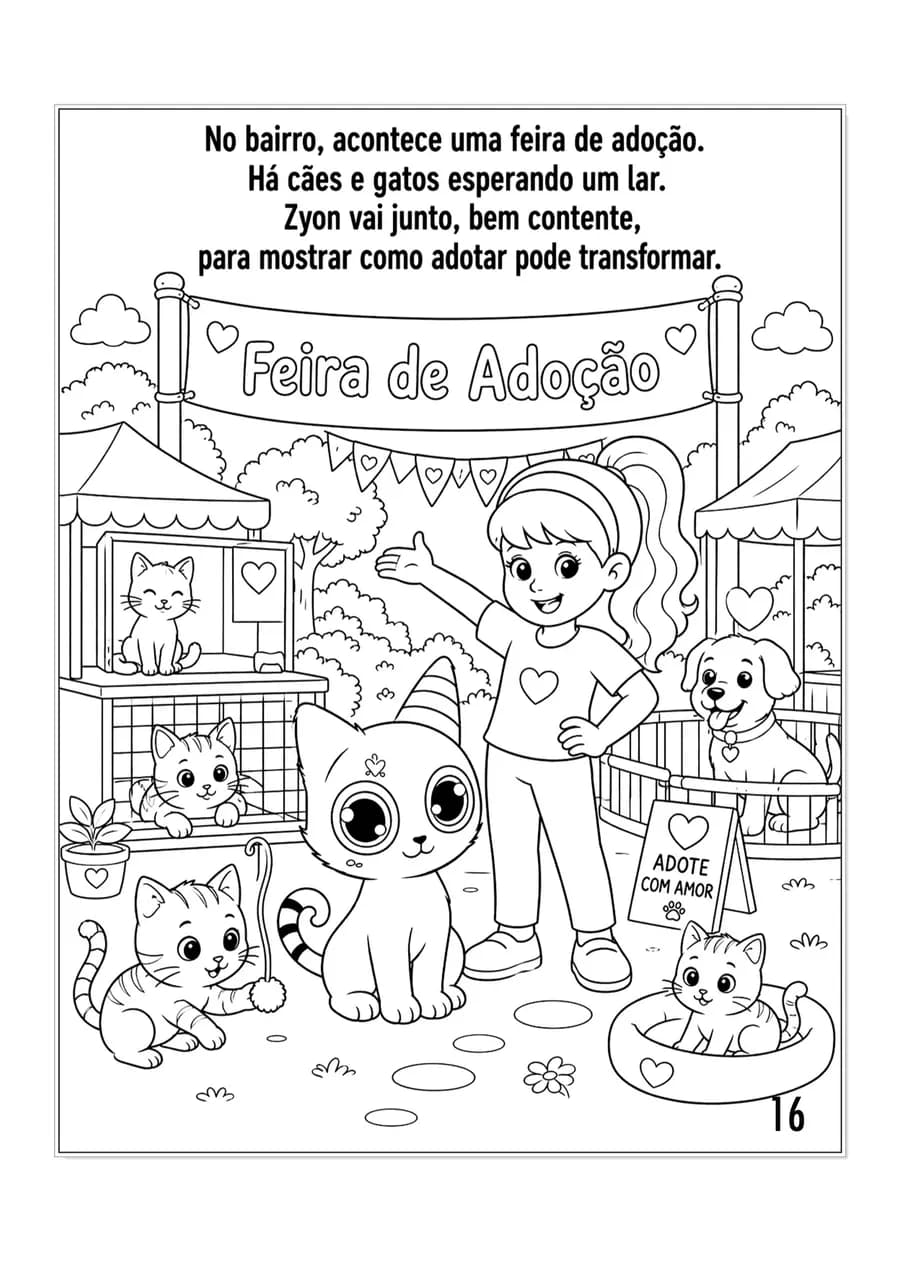 Página 17 do livro de colorir, em preto e branco, pronta para pintar